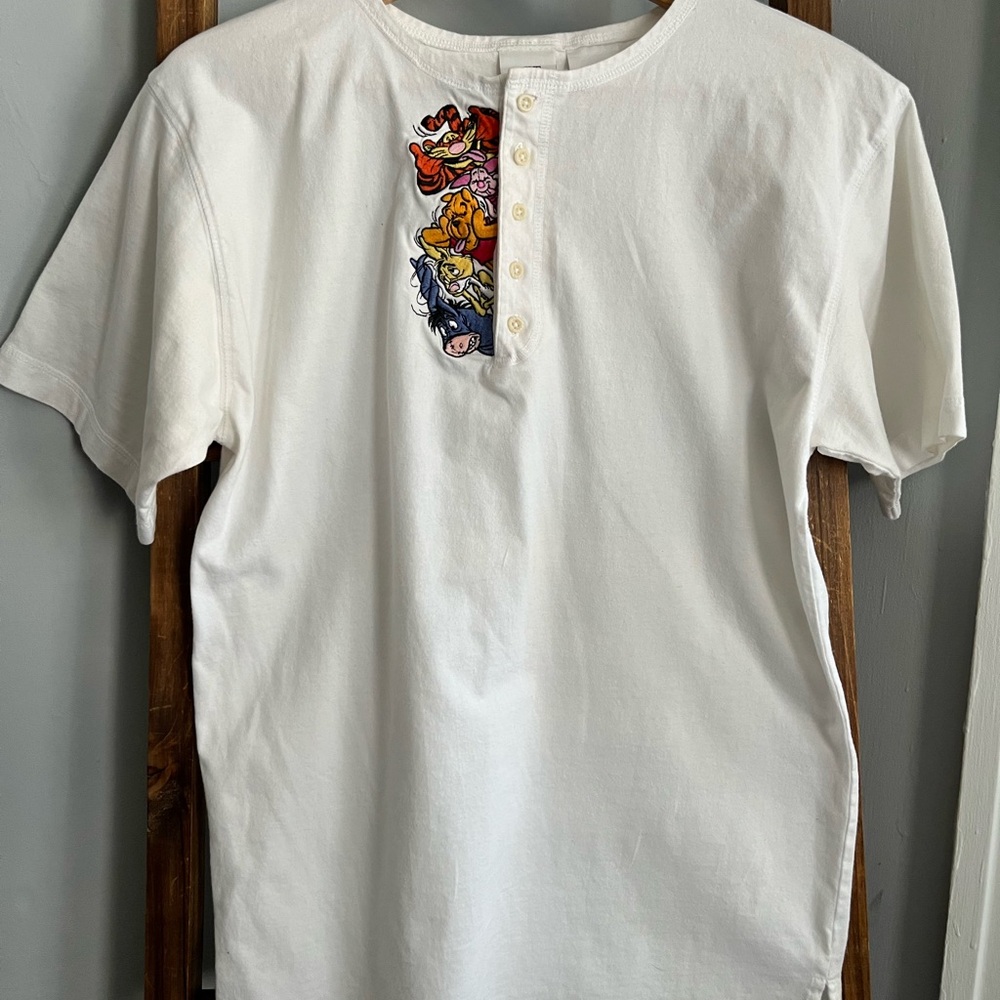 Disney White Winnie the Pooh and Friends Embroidered short sleeve top.